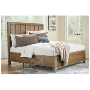Cabalynn Queen Panel Bed with 4 Storage Drawers, Light Brown