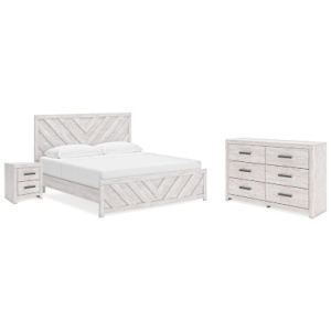 Cayboni King Panel Bed with Dresser and Nightstand, Whitewash