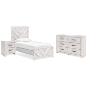 Cayboni Twin Panel Bed with Dresser and Nightstand, Whitewash
