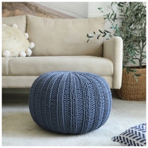 Celtic Cableknit Pouf, Navy