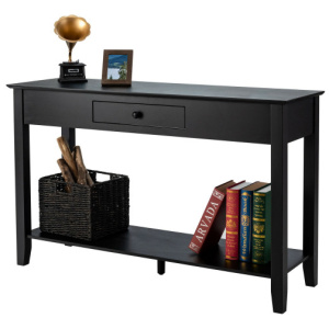 Console Sofa Side Accent Table with Drawer Shelf-Black