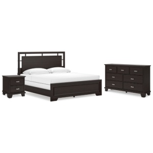 Covetown King Panel Bed with Dresser and Nightstand, Dark Brown
