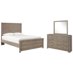 Culverbach Full Panel Bed with Mirrored Dresser, Gray