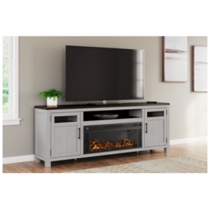 Darborn 88" TV Stand with Electric Fireplace, Gray/Brown