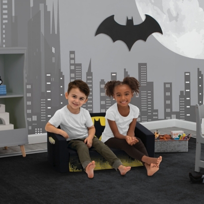 Delta Children Batman Cozee Flip-Out Sofa - 2-in-1 Convertible Sofa to Lounger for Kids, Black/Gray