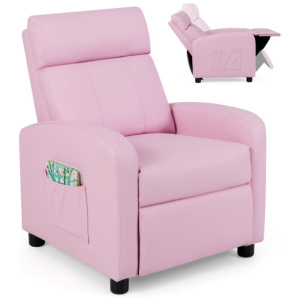 Ergonomic PU Leather Kids Recliner Lounge Sofa for 3-12 Age Group-Pink