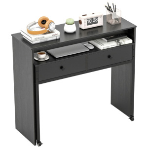 Extendable Computer Desk with 2 Storage Drawers Convertible Home Office Rolling Study Writing Desk-Black