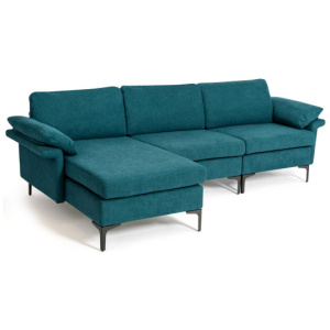 Extra Large Modular L-shaped Sectional Sofa with Reversible Chaise for 4-5 People-Peacock Blue