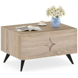 Farmhouse Accent Modern Coffee Table with Storage for Living Room Bedroom-Natural