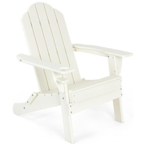 Foldable Weather Resistant Patio Chair with Built-in Cup Holder-White