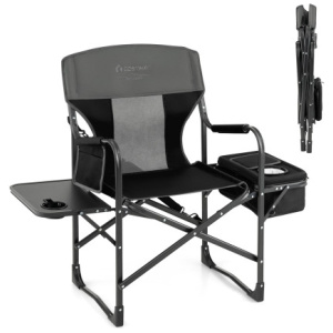 Folding Camping Directors Chair with Cooler Bag and Side Table-Black