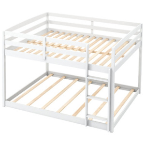 Full Over Full Bunk Bed Low-to-ground Bunk Bed-White