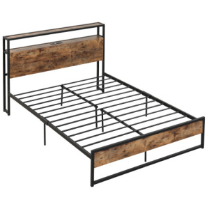 Full/Queen Bed Frame with 2-Tier Storage Headboard and Charging Station-Full Size