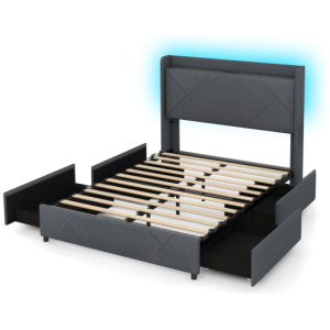 Full/Queen Size Bed Frame with LED Lights and Charging Station-Full Size