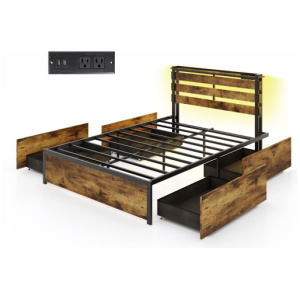 Full/Queen/Twin Size Bed Frame with Drawers LED Lights and USB Ports-Full Size