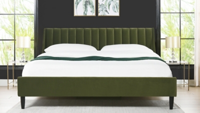 Jennifer Taylor Aspen Vertical Tufted Headboard Platform King Bed, Olive Green