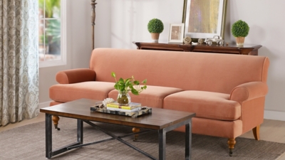 Jennifer Taylor home Alana Lawson Three-Cushion Sofa, Peach Orange