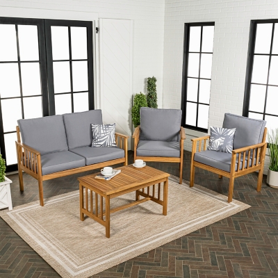 Jonathan Y Everly Outdoor Sofa and 2 Chairs with Coffee Table, Gray