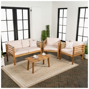 Jonathan Y Thom Outdoor Sofa and 2 Chairs with Coffee Table, Tan