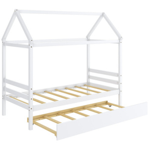 Kids Platform Bed Frame with Roof for Bedroom-White
