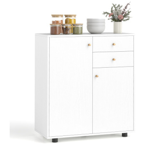 Kitchen Sideboard Buffet Cabinet Coffee Bar Cabinet with 2 Drawers 2 Doors and 3 Adjustable Shelves-White