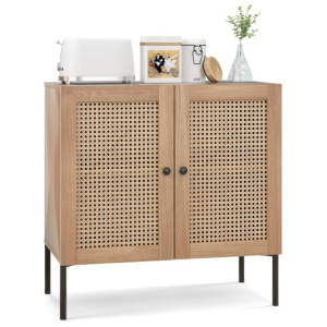Kitchen Sideboard with 2 Rattan Doors and Adjustable Shelf-Natural
