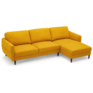 L-Shaped Fabric Sectional Sofa with Chaise Lounge and Solid Wood Legs-Yellow