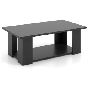 Large 36/41 Inch 2-tier Wooden Modern Coffee Table with Storage Shelf-Black