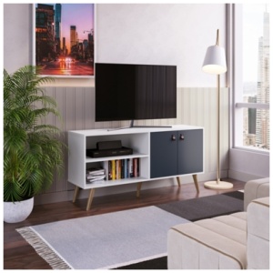 Manhattan Comfort Amber 53.7" TV Stand, White/Blue