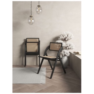 Manhattan Comfort Lambinet Dining Chair (Set of 2), Black/Natural Cane