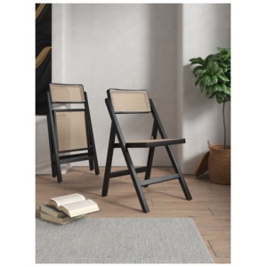 Manhattan Comfort Pullman Dining Chair (Set of 4), Black/Natural Cane