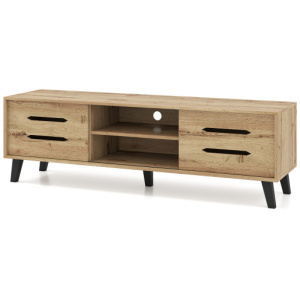 Mid Century Modern TV Stand with Sliding Doors and Cable Hole for 65 Inch TVs-Natural