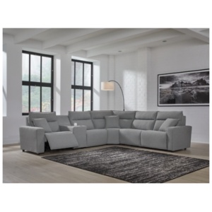 ModMax II 6-Piece Next-Gen Nuvella™ Performance Fabric Dual Power Reclining Modular Sectional with 3 Reclining Seats and Console, Salt and Pepper