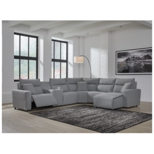 ModMax II 6-Piece Next-Gen Nuvella™ Performance Fabric Dual Power Reclining Modular Sectional with Chaise and Consoles, Salt and Pepper