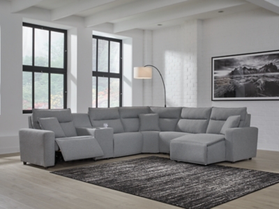 ModMax II 6-Piece Next-Gen Nuvella™ Performance Fabric Dual Power Reclining Modular Sectional with Chaise and Consoles, Salt and Pepper