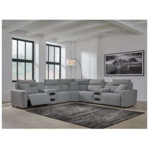 ModMax II 7-Piece Next-Gen Nuvella™ Performance Fabric Dual Power Reclining Modular Sectional with Audio Consoles, Salt and Pepper