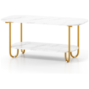 Modern 2-tier Faux Marble Top Coffee Table-White