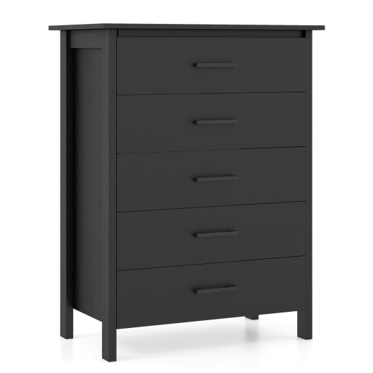 Modern 5-Drawer Multipurpose Chest Dresser with Metal Handles-Black