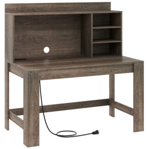 Modern Computer Desk with Hutch and Storage Shelves-Oak