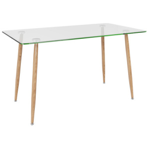 Modern Glass Rectangular Dining Table with Metal Legs-Natural