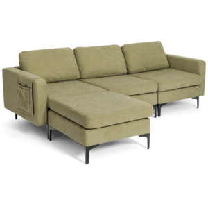 Modular 3-Seat L-shaped Sectional Sofa with Reversible Chaise and 2 USB Ports-Green