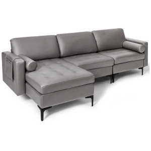 Modular L-shaped 3-Seat Sectional Sofa with Reversible Chaise and 2 USB Ports-Light Gray