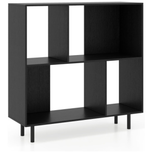 Open Shelf Bookcase with 4 Compartments-Black