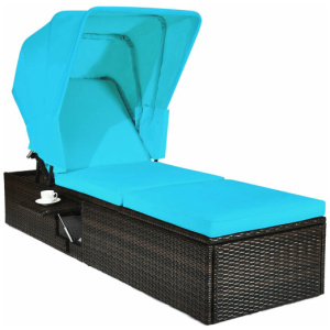 Outdoor Chaise Lounge Chair with Folding Canopy-Turquoise