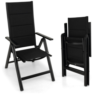 Outdoor Dining Chair with Soft Padded Seat and 7-Position Adjustable Backrest-Black