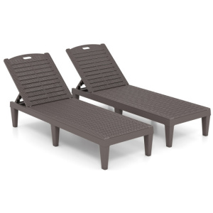 Outdoor PP Chaise Lounge Chairs Set of 2 with 4-Position Adjustable Backrests-Coffee