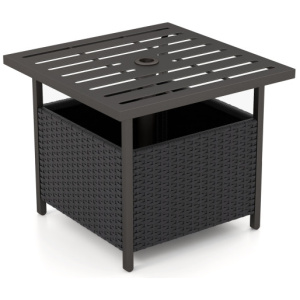 Outdoor Patio Rattan Wicker Steel Side Deck Table-Black