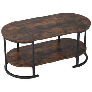 Oval Coffee Table 2-Tier Wooden Accent Table with Spacious Tabletop and Open Storage Shelf-Rustic Brown