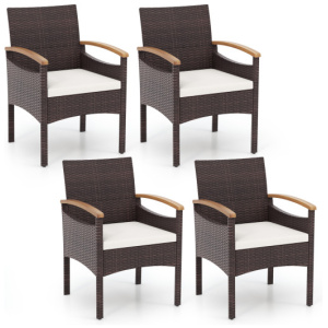 Patio Dining Chairs Set of 2/4 with Acacia Wood Armrest and Heavy Duty Metal Frame-4 Pieces