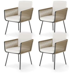 Patio Dining Chairs Set of 4 Bistro Well-Woven Rattan Chairs-White
